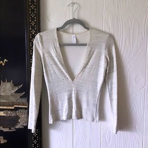 Snow White Speckled Grey Deep V-Neck Long Sleeve